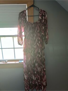 Women's Pink Patterned Tiered Maxi Dress